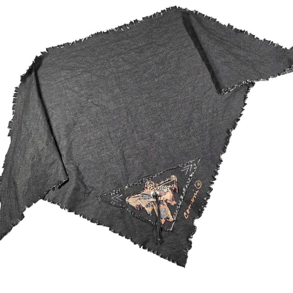 Vintage Comoni Bandana Scarf Wrap Poncho Black Denim Concho Southwestern Boho